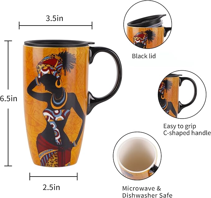 Topadorn Ceramic Mug Coffee Cup with Spill-Proof Lid Latte Mug for Home and Office with Gift Box,Girl