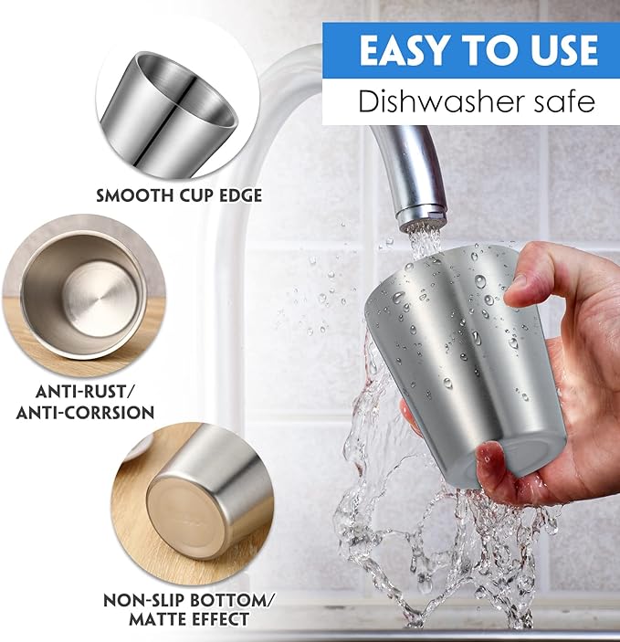 8 Pack Stainless Steel Insulated Cup 10 oz Metal Tumbler Double Wall Vacuum Water Glasses Camping Reusable Mugs Bbq Home Office Party Coffee