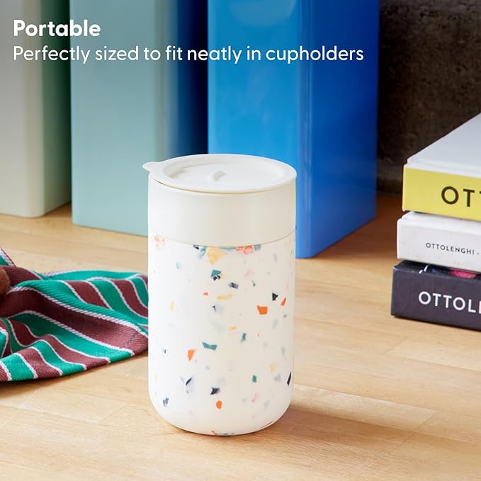 W&P Porter Ceramic Mug w/ Protective Silicone Sleeve, Terrazzo Charcoal 16 Ounces | On-the-Go | Reusable Cup for Coffee or Tea | Portable | Dishwasher Safe