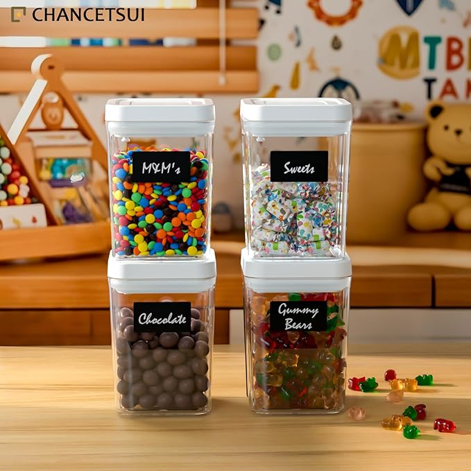 CHANCETSUI Airtight Kitchen Food Storage Containers: Clear Plastic Pantry Organizer with Lids for Baking Ingredients, 4-Piece Canister Set, 1.1 qt /1 L