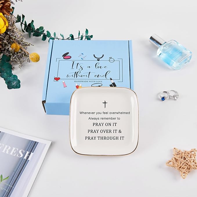 Christian Gifts Inspirational Gifts for Women Jewelry Dish Ring Trinket Tray, Cheer Up Encouragement Religious Gift Spiritual Gift Bible Faith Gifts for Women Birthday Christmas Mother's Day