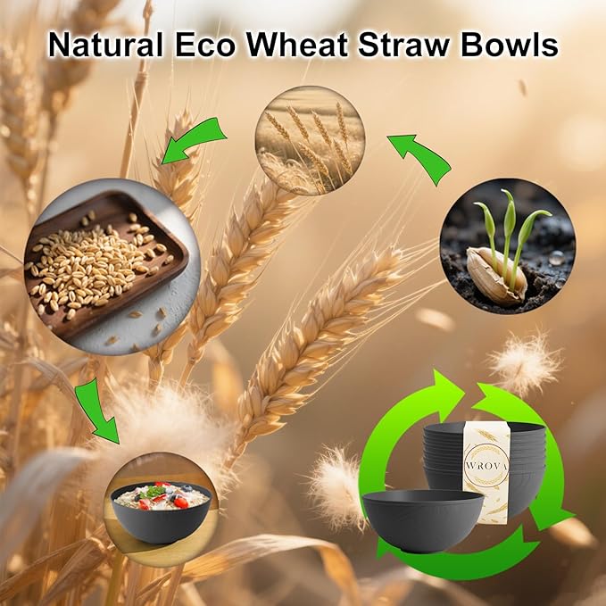 Wrova Black Cereal Bowls 40oz for Cereal Lover,Unbreakable Alternative Plastic Bowls Set of 6,Extra Thick Anti-Scald Bowl Sets suitable for Salad,Soup and Fruit.