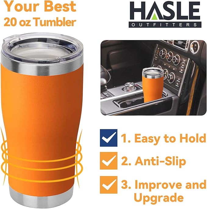 HASLE OUTFITTERS 20 oz Tumbler Bulk, Stainless Steel Tumblers with Lid, Vacuum Insulated Tumbler, Double Wall Powder Coated Cup, coffee mugs, Orange, 12 Pack