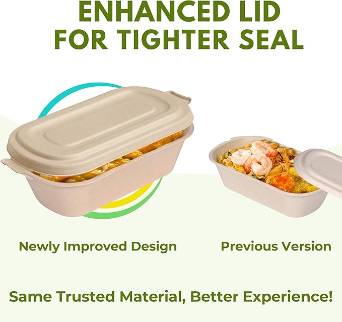 37 Oz Bamboo Disposable Food Containers, 50 Pack - Heavy Duty, Microwavable, Oven Safe - Perfect For Meal Prep, Salads, Lunch, To Go Food - Biodegradable (Brown)