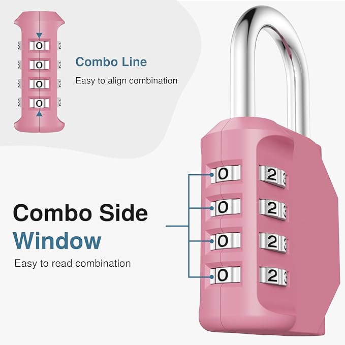 Puroma Combination Lock 4 Digit Waterproof Locker Locks Secure Outdoor Padlock for Gym Lockers, Toolboxes, Gates, Fences, Storage, Sports Locker, Cabinets (Rose Pink)