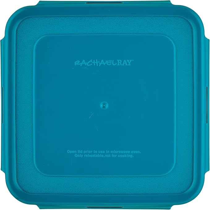 Rachael Ray Leak-Proof Nestable Container Food Storage Bin Set, 10-Piece Square, Teal Lid