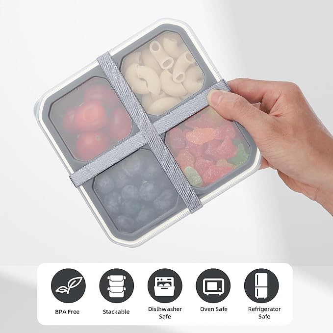 BEFOY 2 Pack Stainless Steel Snack Containers with Lids 4 Compartment Food Storage Containers for Adults & Kids Meal Prep Containers Reusable