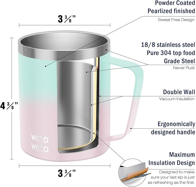 WETOWETO 14 oz Coffee Mug Set, Vacuum Insulated Camping Mug with Lid, Double Wall Stainless Steel Travel Tumbler, Coffee Cup Outdoor, Powder Coated Sweet Taffy