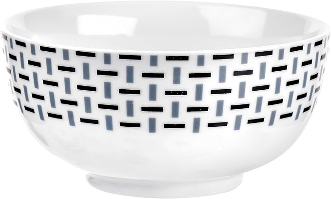 Portmeirion Home Stella 16 Piece Set - Monochrome Porcelain Dinnerware Collection with Patterned Borders, Mix & Match Designs - Ideal for Family Dining, Casual Entertaining & Modern Table Settings