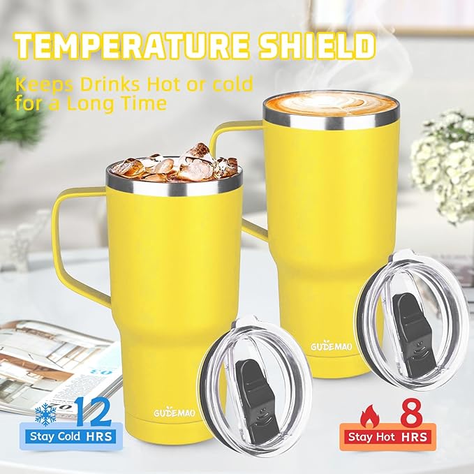 20 oz Insulated Coffee Mug with Ceramic Coating, Stainless Steel Travel Mug Tumbler with Handle Lid and Straw, Double Wall Leak-Proof Coffee Travel Mug Keeps Drink Hot and Cold (Orange)