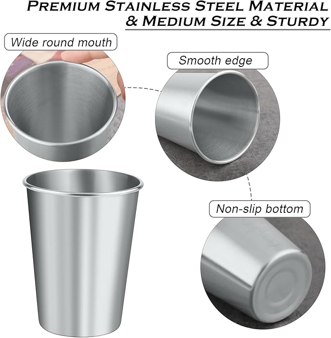 Ruisita 10 Pieces 12 Ounce Stainless Steel Cups Metal Pint Cups Shatterproof Drinking Glasses for Kids or Adults (12 oz/350 ml)