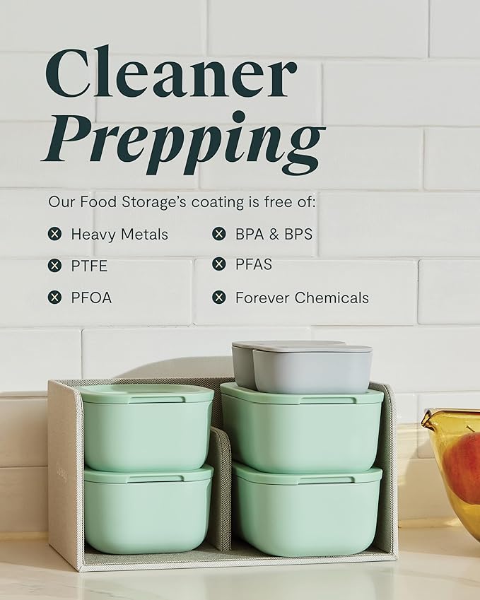 Caraway Mini Rectangle Food Storage Container - 2.6 Cup Glass Storage Container for Food - Non-Toxic Ceramic-Coated Glass - Air Release Technology - Compact & Stackable Design - Sage