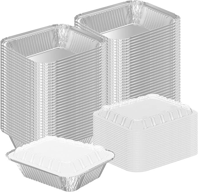 WANBAO 20 PACK 9.8"x7.2" Disposable Tin Foil Pans with Plastic Lids 4 LB Aluminum Pans To Go Containers for Cooking, Baking, Catering Party Meal Prep, Take Out, Freeze, Food Storage