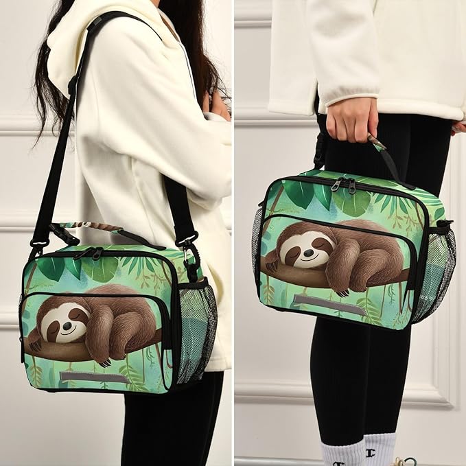 ALAZA Sloth Girls Lunch Box Kids Lunchbox Insulated Reusable Meal Container Lunchbag with Shoulder Strap