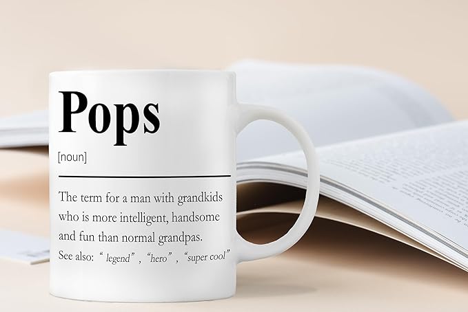 QASHWEY Pops Mug, Pop Pop Grandpa Pops Gifts from Grandkids Coffee Mug, Grandpa Mugs, Fathers Day Christmas Mugs Tea Cup Gifts for Pops PopPop Grandpas, Pops Definition Coffee Cups Ceramic 11oz