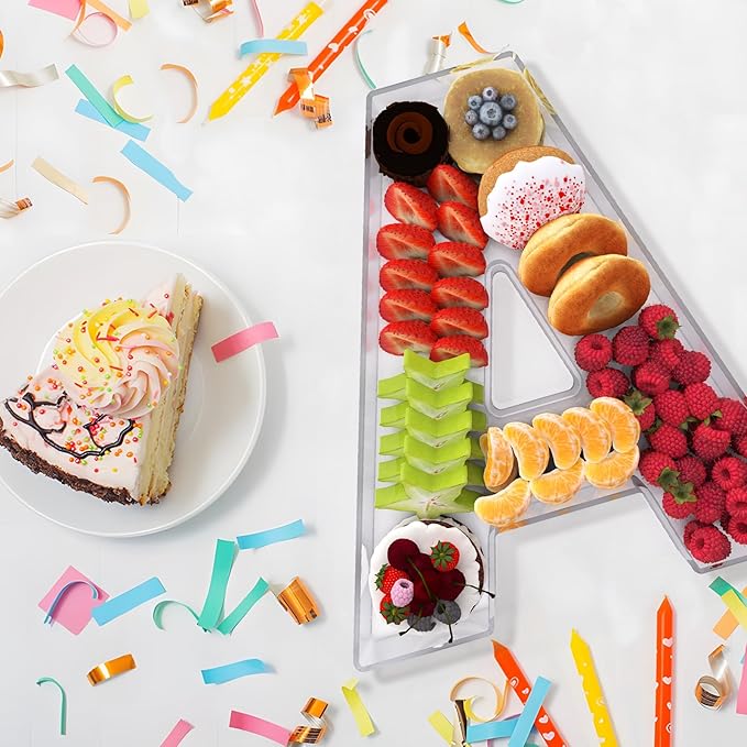 11" Acrylic Letter Charcuterie Box, Reusable Fillable Alphabet Number Shaped Form Tray for Birthday Anniversaries, Party Decorative Serving Plates Display Candy Cake (A)