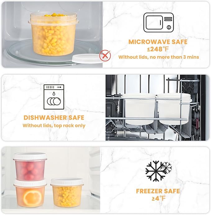 TUZAZO 20 Oz Food Storage Containers with Screw Lids, 12-Count Reusable Small Plastic Soup Containers for Portion and Meal Prep | Microwave-, Freezer-, Dishwasher-Safe | BPA Free