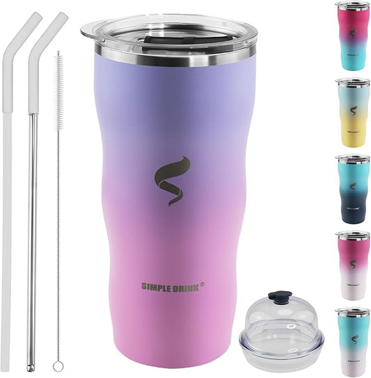 20Oz Insulated Tumbler With Straw And Lid,Stainless Steel Straws for Tumbler,Double Wall Vacuum Travel Mug,Spill Proof Tumble, Travel Cup for Iced Coffee, Pink Tumbler