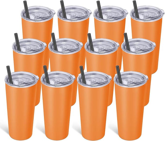 VEGOND 20oz Tumbler Stainless Steel Tumbler with Lid And Straw Vacuum Insulated Double Wall Travel Coffee Mug(orange package 12)