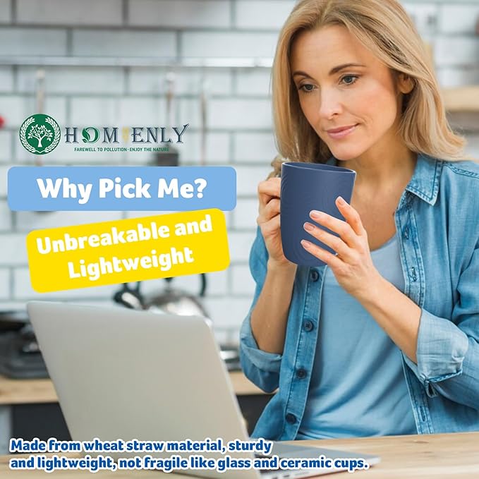 Homienly Drinking Glasses Cups Set of 8 - Wheat Straw Cups | Alternative to Plastic Cups 16 OZ | Reusable Unbreakable Water Tumblers | Dishwasher Safe Drinking Cups for Kitchen - Multi Color