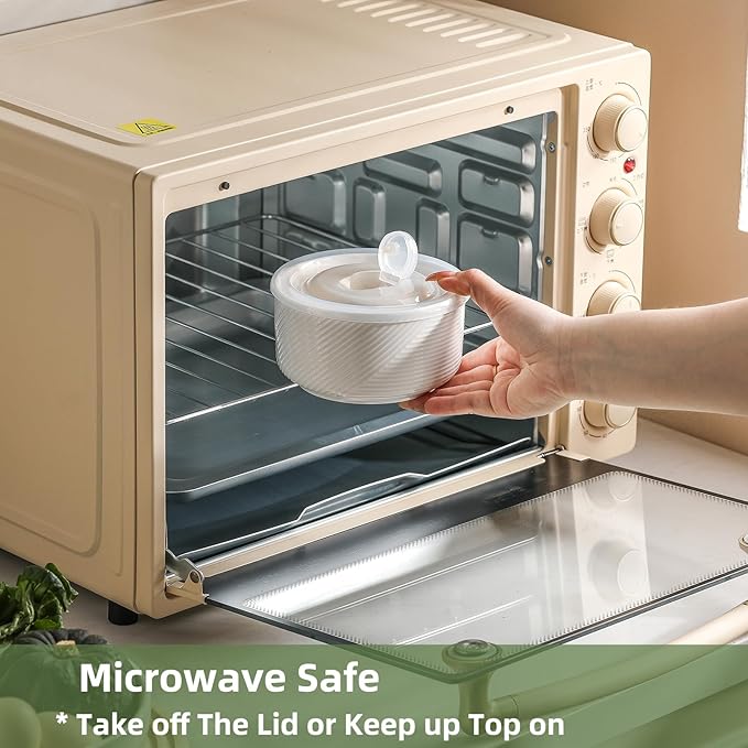 Ceramic Nesting Bowls with Lid: Microwave Safe Food Storage Containers for Work Lunch Picnic Camping Meal Prep Soup Salad Cereal Leftovers - 5 & 6 Inch, 20 & 32 oz, Set of 4, White