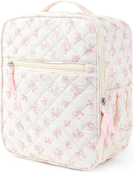 Aileam Lunch Box Lunch Bag for Women Cute Girls Insulated Womens Lunch Bag For Work Quilted Large Capacity Reusable Insulated Cooler for Work School Picnic Travel, Pink Bow