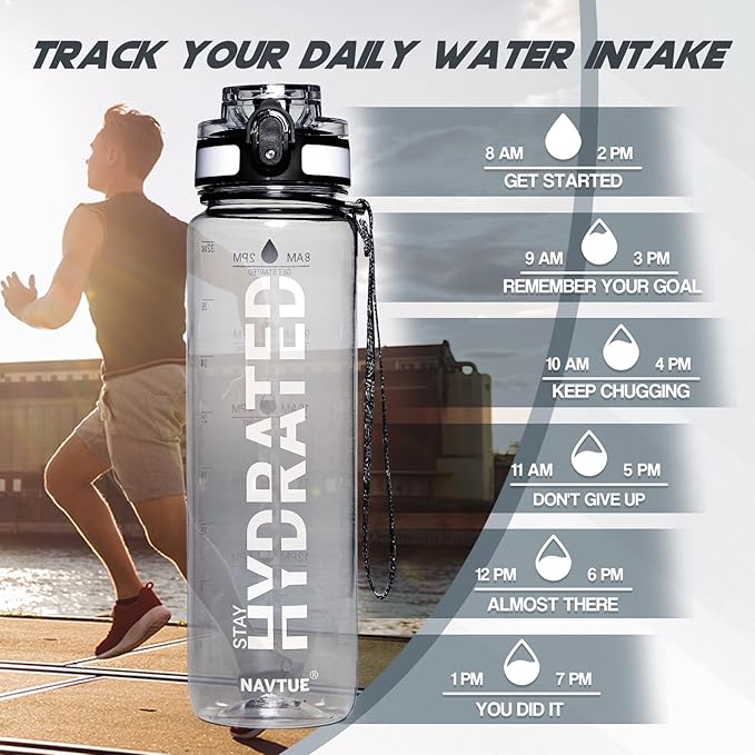 Water Bottle, 32 oz Sports Water Bottles with Time Marker Wide Mouth, Motivational and Leakproof Drink Bottle, BPA Free Tritan with Carry Strap for Gym Fitness Outdoor(Direct Drink 1 Bottle)