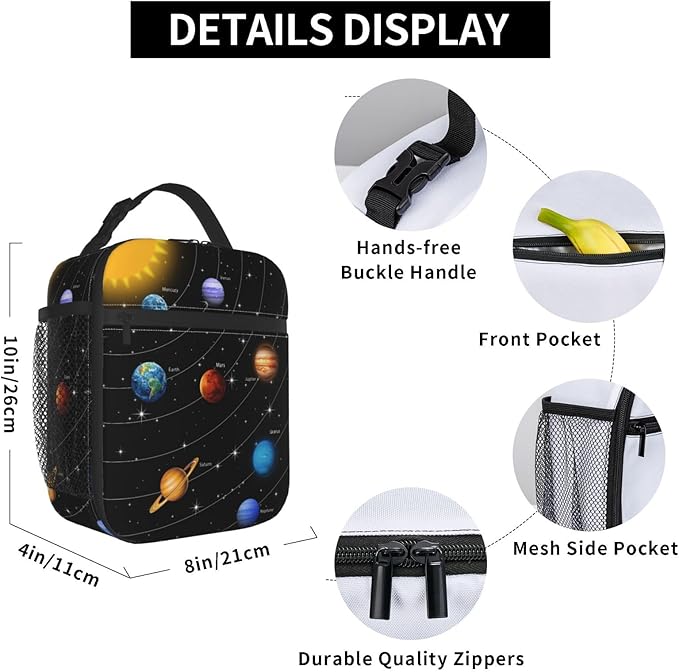 Planet Star Insulated Lunch Box for Girls Boys Kids Galaxy Solar System Lunch Bag for Women Men Adult Reusable Cooler Tote Bag for School Work Office Picnic Travel Hiking
