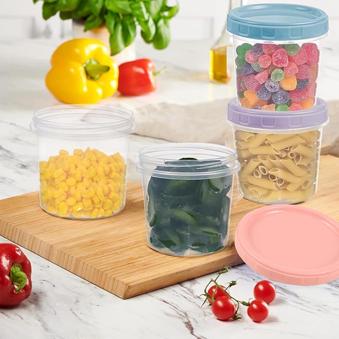 6pcs 16 oz Plastic Deli Containers with Screw Lids, Small Freezer Containers Reusable 2 Cup Food Storage Container with Pen & Brush for Snack Salad Fruit, Microwave & Dishwasher Safe BPA Free