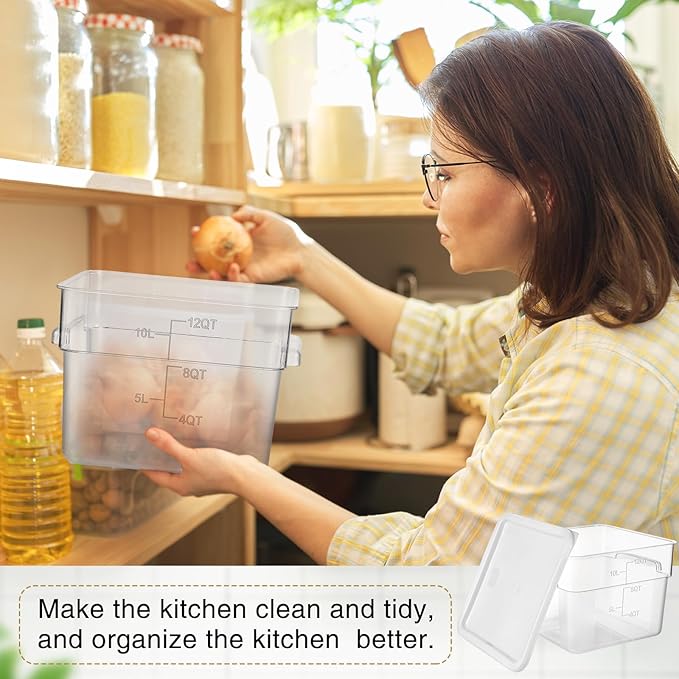 2 Pieces Square Food Storage Containers Polycarbonate Clear food Container with Lid Commercial Storage with Graduations for Commercial Kitchen Dough Marinating Meat(White,12 Qt)