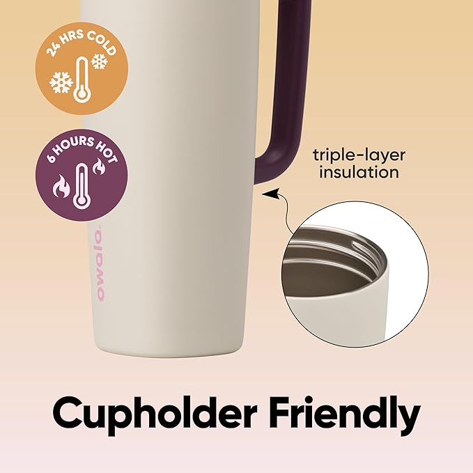 Owala SmoothSip Slider Stainless Steel Insulated Travel Mug, 100% Leak Proof, For Hot and Cold Drinks, Travel Friendly with Sliding Lock Lid, 24 oz, BPA Free, Leak Proof, Pink/Tan (Daybreak)