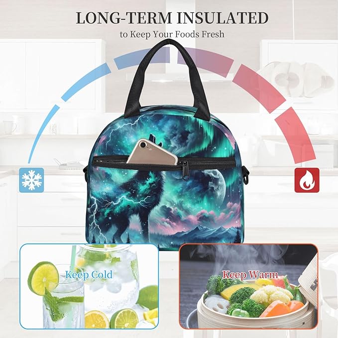 Wolf Moon Reusable Insulated Lunch Box Waterproof Lunch Bag with Detachable and Adjustable Shoulder Strap for Office Picnic or Travel