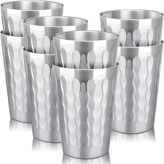 Beasea Stainless Steel Cups 15 oz, 8 Pack Large Stackable Stainless Steel Tumbler Bulk Double Wall Insulated Metal Pint Glasses Tin Cups for Drinking Home Restaurant Office Party Camping