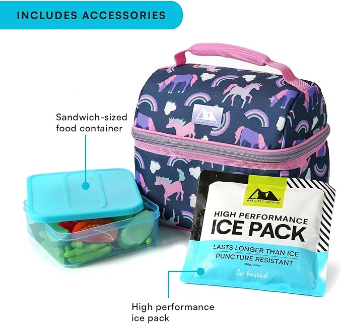 Arctic Zone Kids Lunch Bucket Combo with 210g Ice Pack and Sandwich Container, Unicorn Princess
