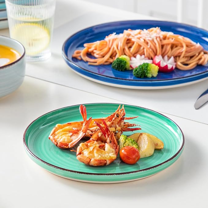 vancasso Bonita Dinnerware Sets 18 Pieces, Blue Stoneware Dishes Set for 6, Plates Set and Bowls Sets, Dishwasher and Microwave Safe