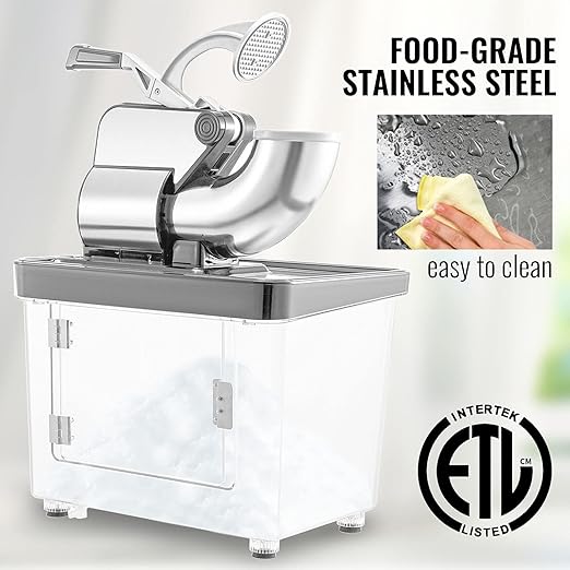 VEVOR 110V Commercial Ice Crusher 661LBS/H, ETL Approved 300W Electric Snow Cone Machine with Dual Blades, Stainless Steel Shaved Ice Machine with Safety On/Off Switch for Family, Restaurants, Bars