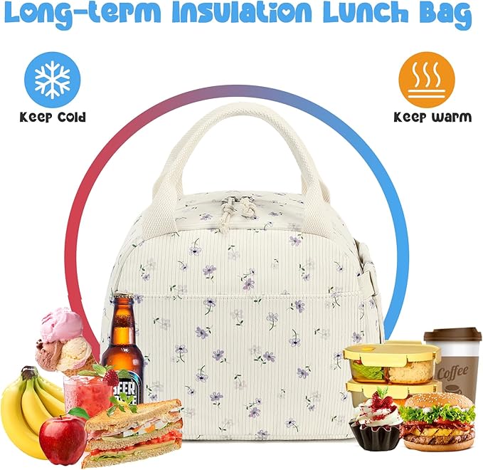 Bluboon Lunch Bag for Women Men Cute Corduroy Lunch Tote Bags Reusable Insulated Lunch Box Large Capacity Reusable Insulated Cooler for Work Picnic or Travel