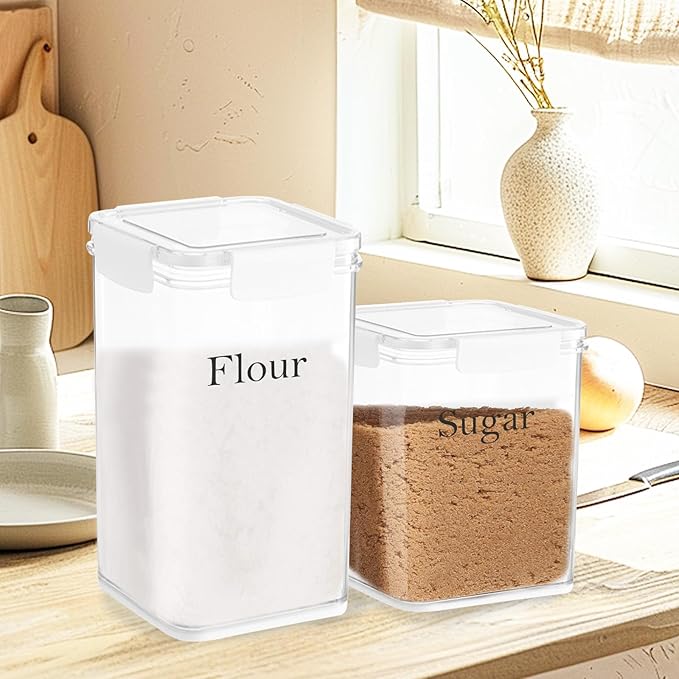Set Of 2 Large Food Storage Jars 6L&4L - Airtight Containers with Lids,Flour Sugar Storage Containers with Free Spoon-Kitchen Canisters for Sugar,Flour,Coffee,Pantry Organization Bin Keeper
