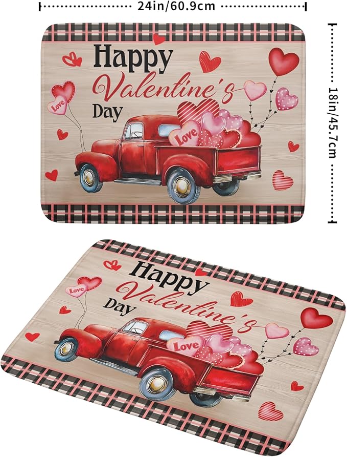 Valentine's Day Truck Dish Drying Mat 18x24 inch Love Heart Washable Absorbent Dishes Pad Dish Drainer Mat for Kitchen Counter Sink Coffee