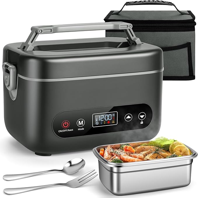 1.2L Cordless Electric Lunch Box – 20000mAh Rechargeable Portable Food Warmer with 5-Sided Heating, Auto Temperature Control, Leakproof & BPA-Free – Perfect for Office, Truck, Outdoors Black