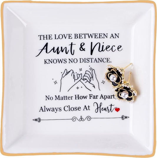 Aunt Gifts from Niece - The Love Between An Aunt Niece Knows No Distance Ring Trinket Dish Jewelry Tray, Aunt Birthday Gift Aunt and Niece Gifts for Aunts Mothers Day Christmas Valentines