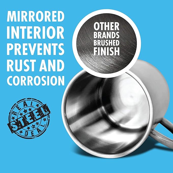 Stainless Steel Coffee Mugs – 15 oz Double Wall Stainless Steel Mugs with Handle, Metal Coffee Cups for Tea, Insulated Mug Set of 2 – BPA Free, Durable, Unbreakable Metal Coffee Mugs for Camping