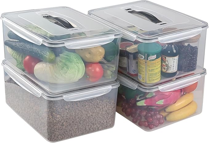 4-Pack Sealed Food Storage Containers with Lid, Clear Airtight Plastic Storage Boxes Bin with Handle
