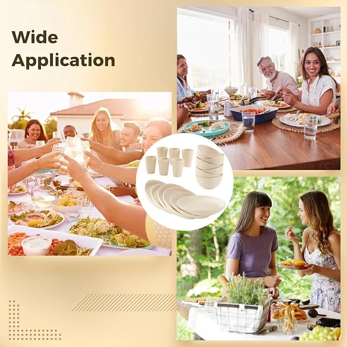 18 Pcs Wheat Straw Dinnerware Sets, Vertical Ribbed Dishware, Microwave Dishwasher Safe, BPA Free Unbreakable Dinner Plates, Bowls, Cups for Family Use