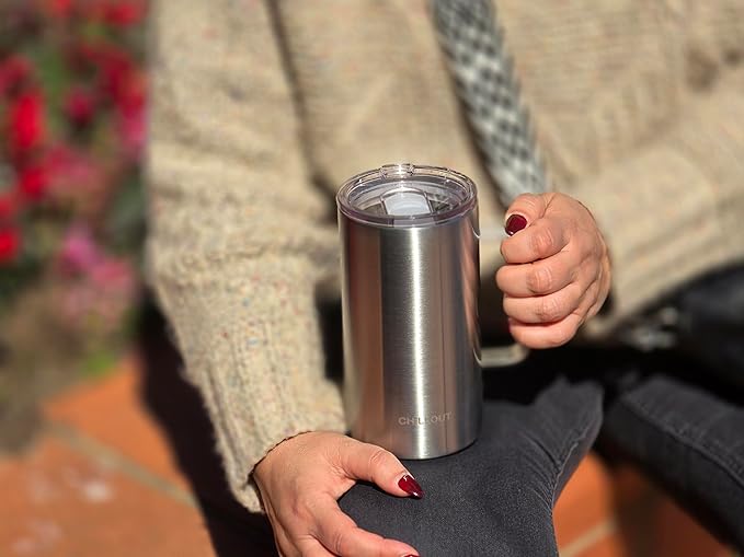 CHILLOUT LIFE Stainless Steel 20 oz Vacuum Insulated Coffee Mug with Handle and Lid, Large Thermal Camping Coffee Mug Cup with Durable Sliding Lid for Men & Women, Keeps your Beverages Hot/Cold