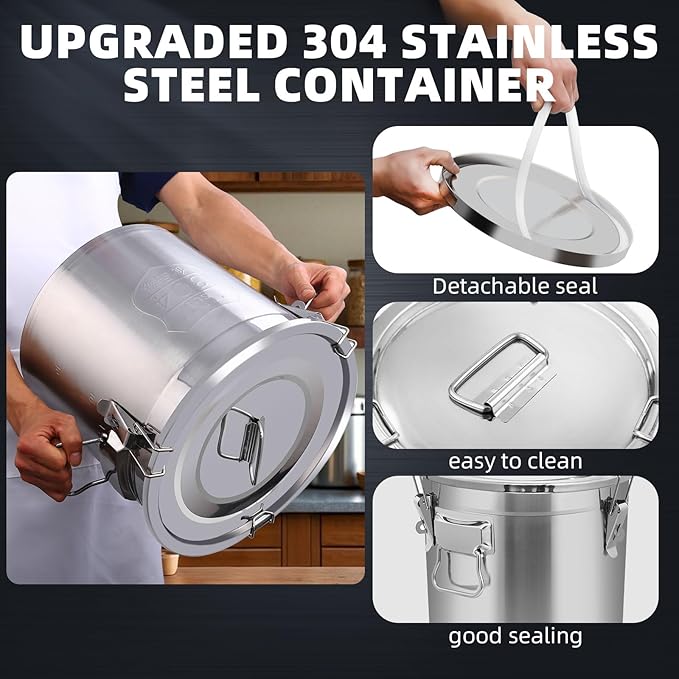 21L/5.5 Gal 304 Stainless Steel Containers with Lids 710 Oz Stainless Steel Airtight Containers with Lids and Lock Hole 304 Airtight Container for Kitchen 304 Stainless Bucket containers