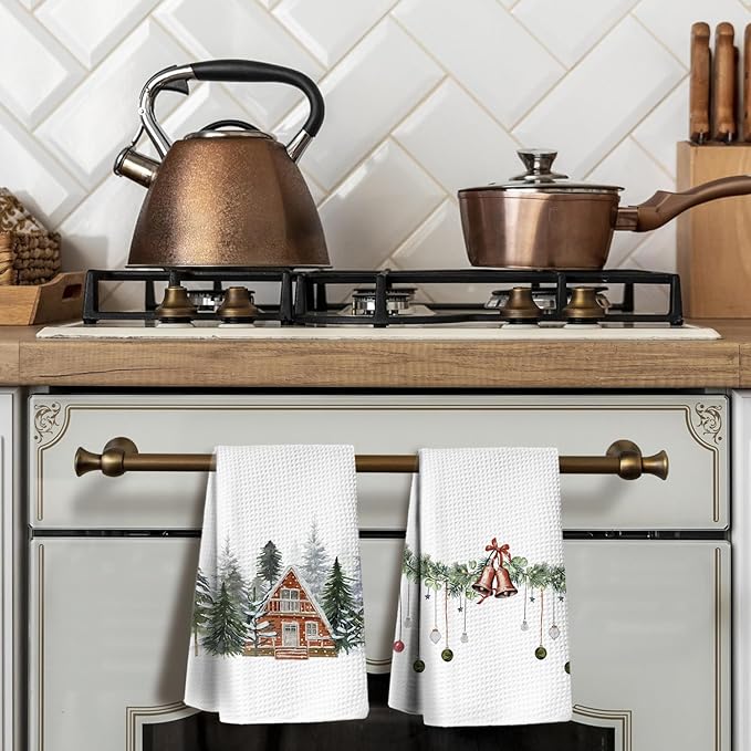 Winter Kitchen Towels Set of 2 - Christmas Dish Cloths, Vintage Hand Towels for Kitchen and Bathroom, Housewarming Gifts for Women, 1624 Inches