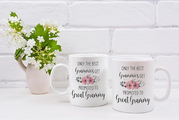 QASHWEY Grammy Coffee Mug, Grammy Gift, Grandma Mug, Grandma Gifts, Grandma Pregnancy Announcement, Tea Cup Gifts for Grandma Grammy, Promoted to Great Grammy Coffee Cups Ceramic 11oz
