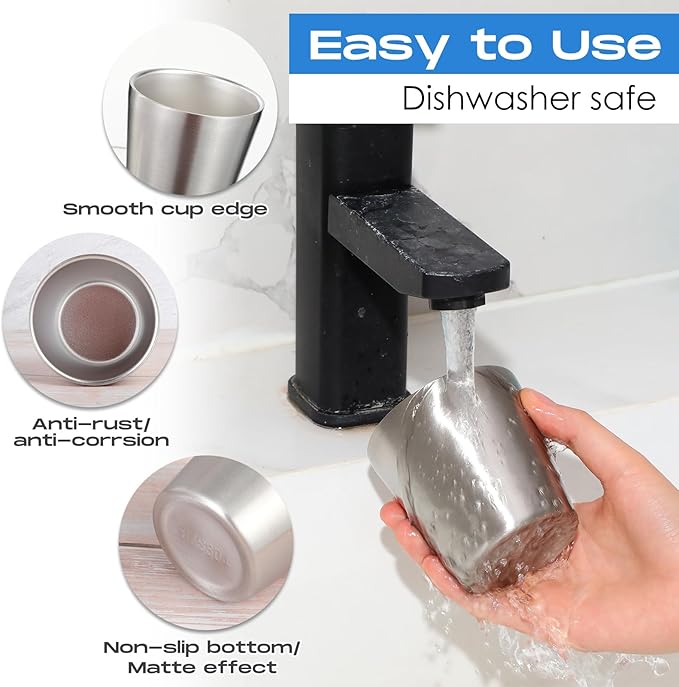 8 Pack Stainless Steel Insulated Cup Metal Tumbler Double Wall Vacuum Water Glasses Camping Reusable Mugs Bbq Home Office Party Coffee(5.9 oz)