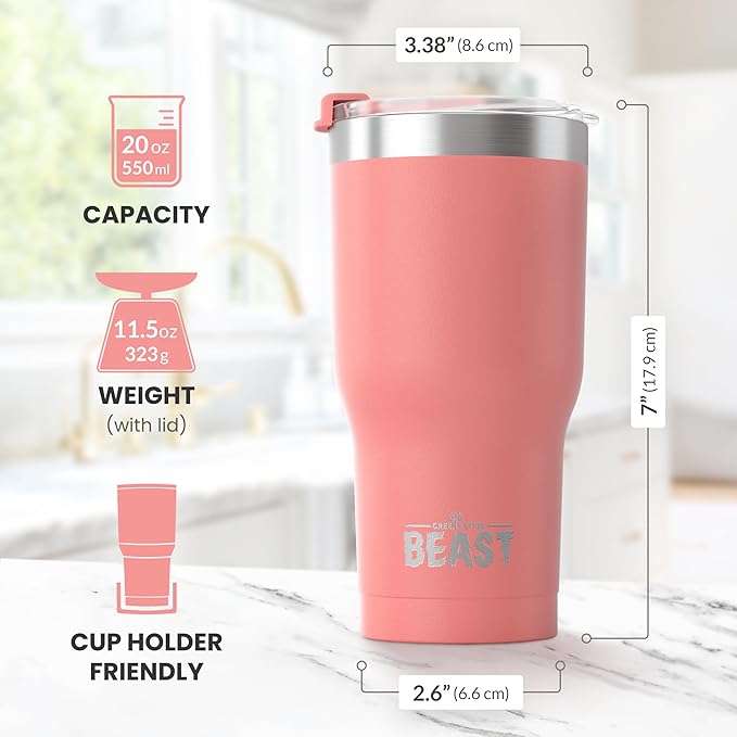 Beast 20 oz Tumbler Stainless Steel Vacuum Insulated Coffee Ice Cup Double Wall Travel Flask (Blossom Pink)